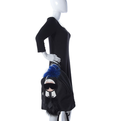 Fendi Nylon Vitello Century Mink Fox Goat Fur Studded Karlito Backpack Black Multicolor 2 of 10