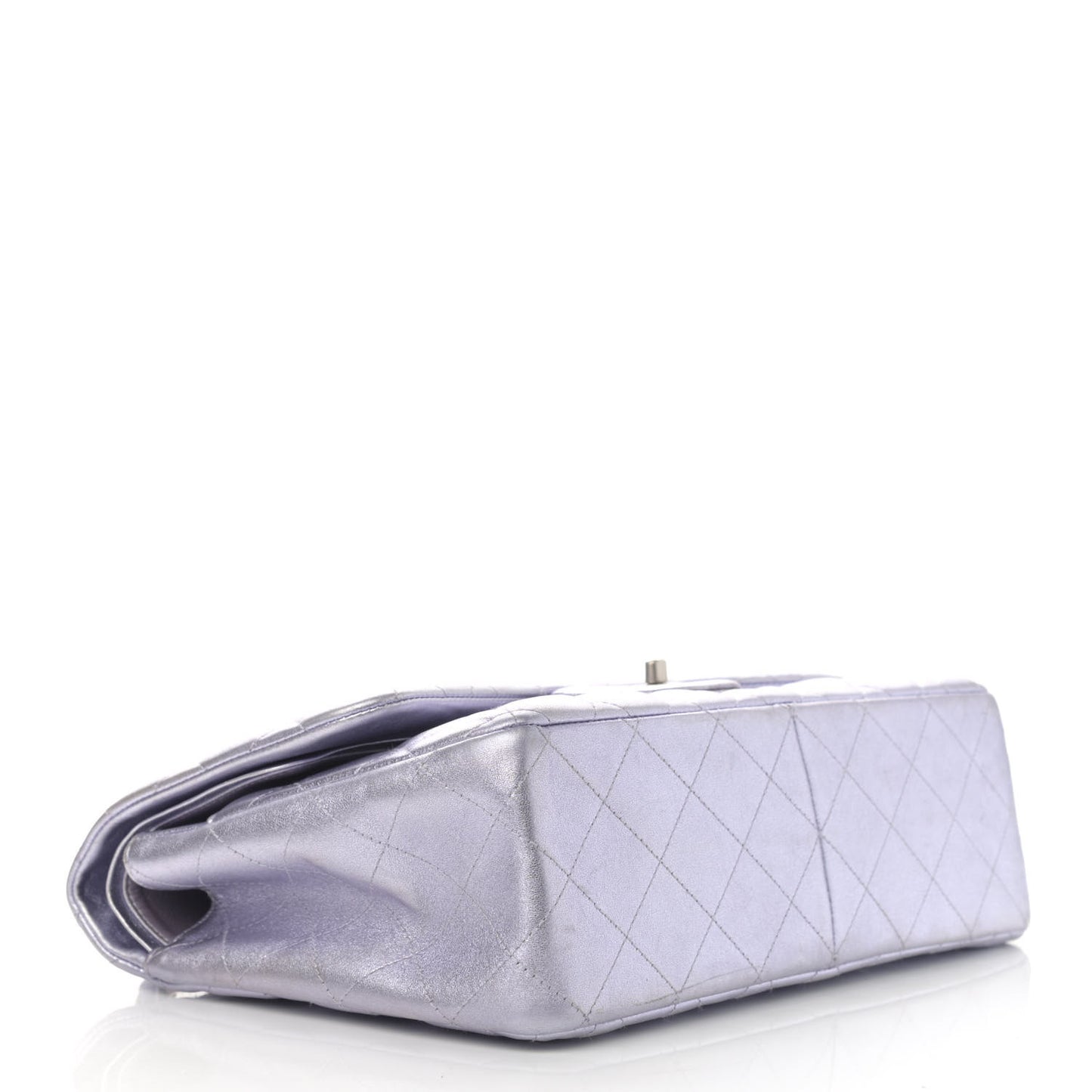 Metallic Lambskin Quilted Jumbo Double Flap Light Purple