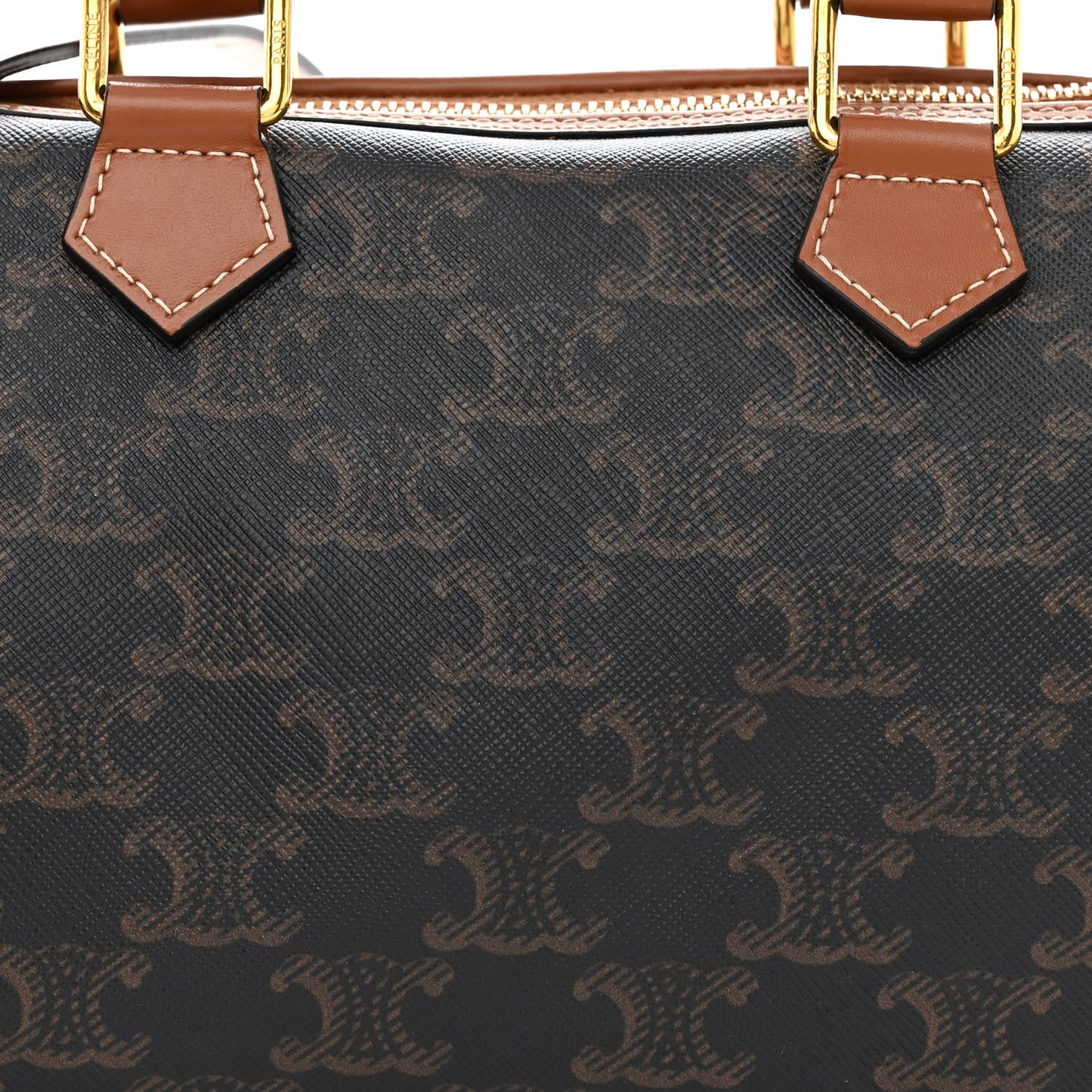 Triomphe Canvas Calfskin Small Boston Bag Tan