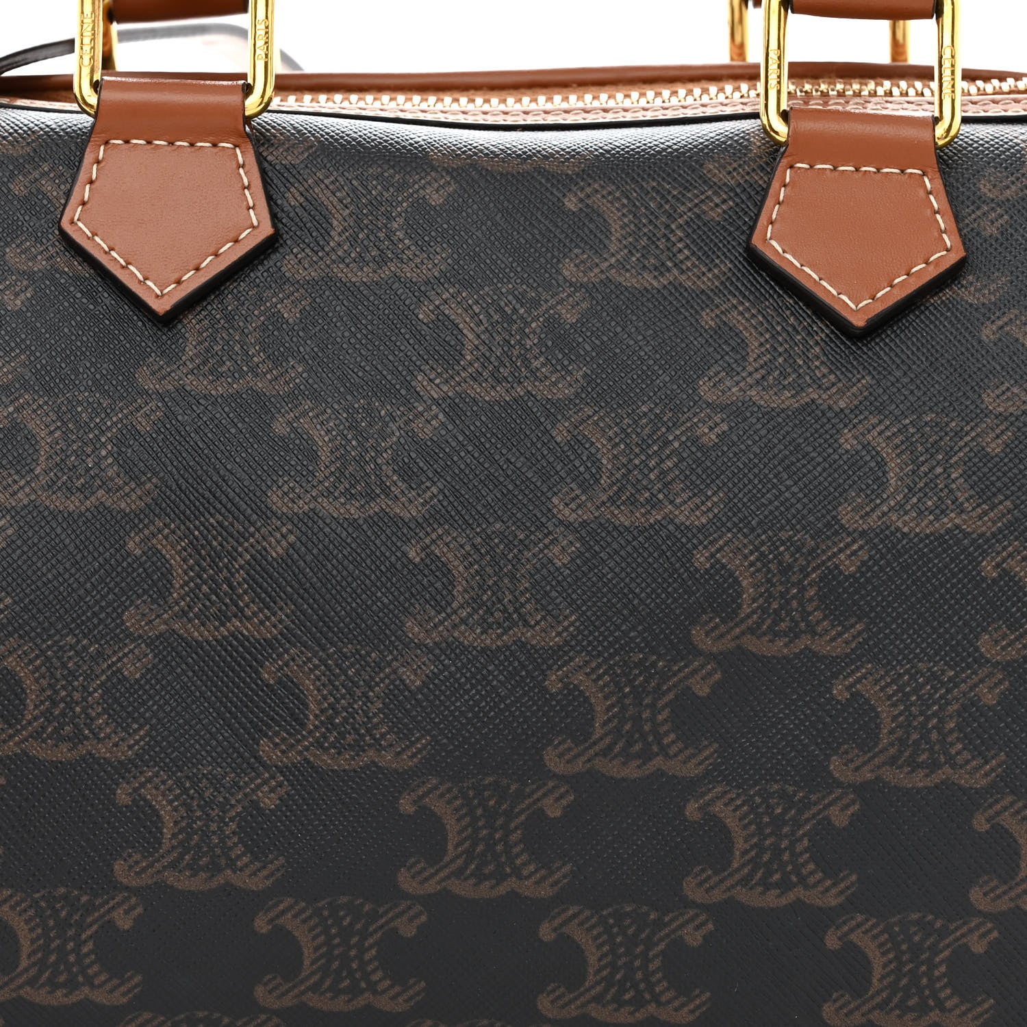 Celine Triomphe Canvas Calfskin Small Boston Bag Tan 8 of 11