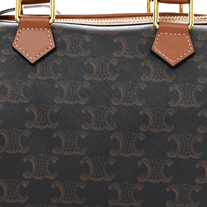 Celine Triomphe Canvas Calfskin Small Boston Bag Tan 8 of 11