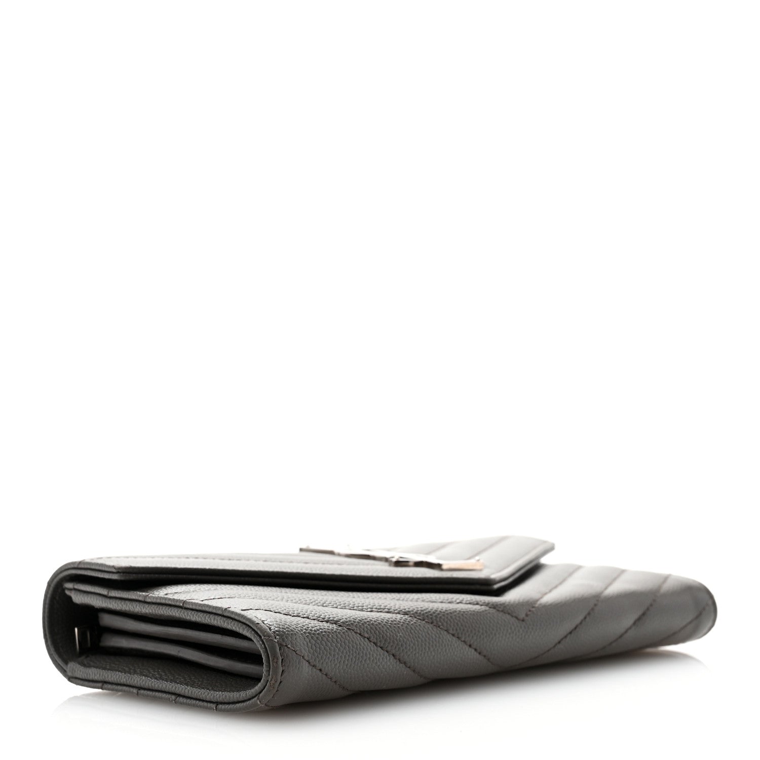 Saint Laurent Grain De Poudre Matelasse Chevron Monogram Flap Wallet Fog 4 of 10