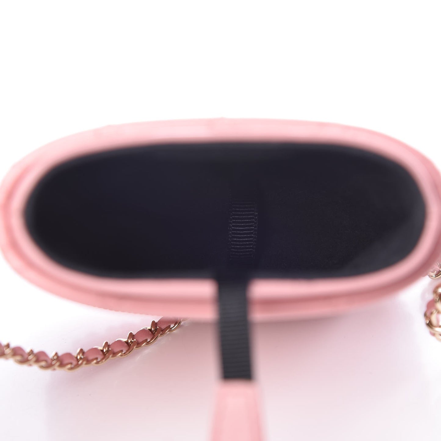 Lambskin Quilted Chain Around Phone Holder Pink