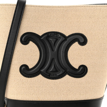Celine Canvas Calfskin Triomphe Small Bucket Bag Vanilla Black 8 of 10