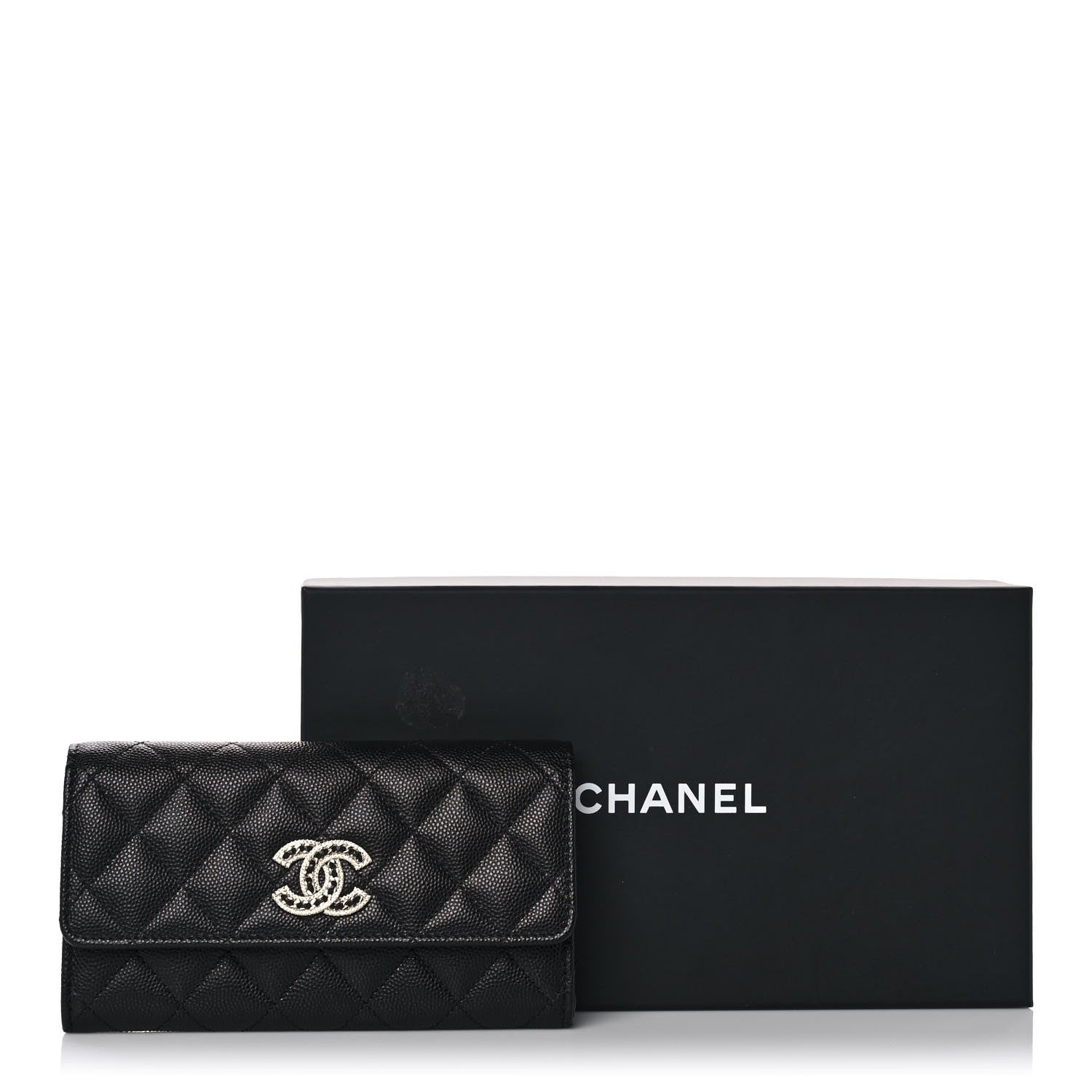 Chanel Caviar Quilted Crystal CC Large Gusset Flap Wallet Black 11 of 11
