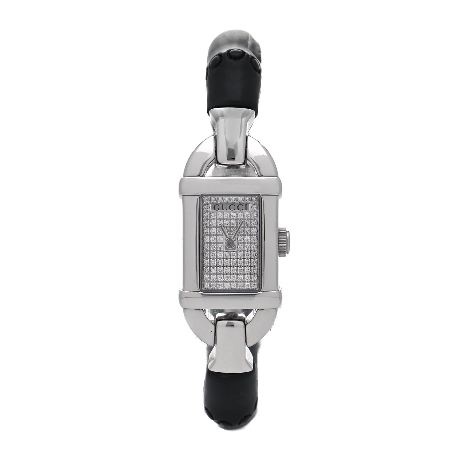 Gucci Stainless Steel Calfskin Diamond Pave 16mm 6800L Bamboo Quartz Watch 1 of 6