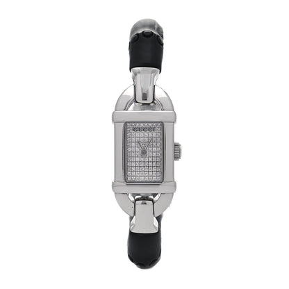 Gucci Stainless Steel Calfskin Diamond Pave 16mm 6800L Bamboo Quartz Watch 1 of 6