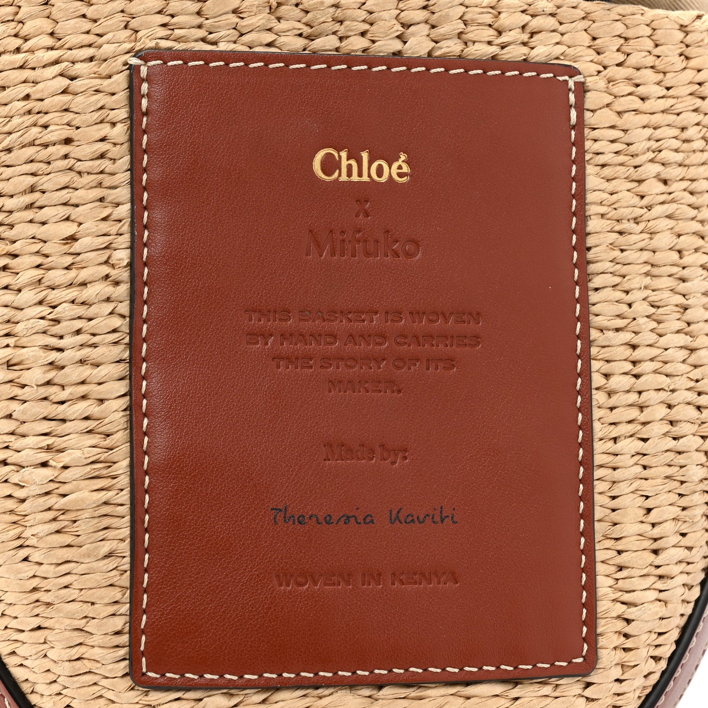 X MIFUKO Raffia Calfskin Basket Shoulder Bag Brown