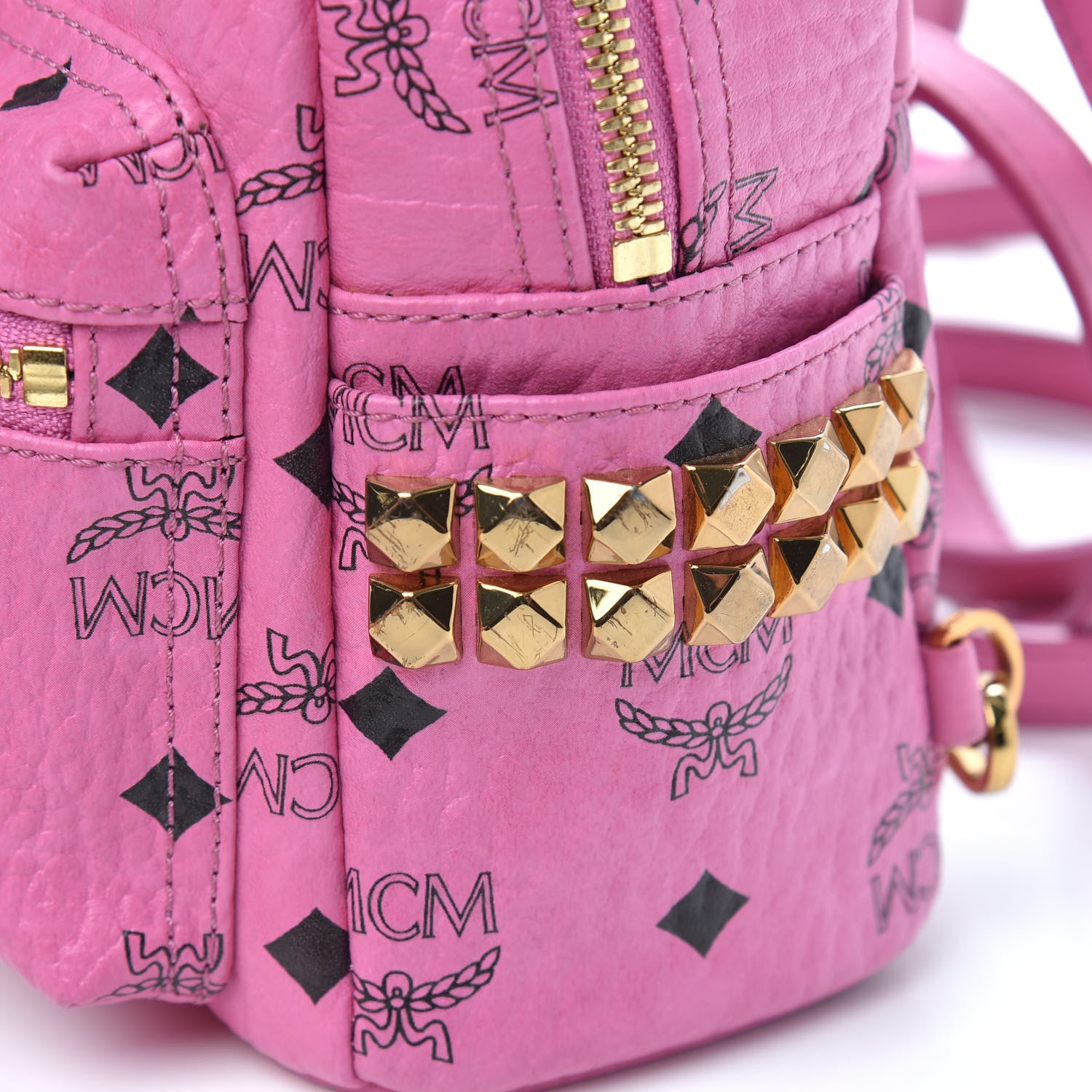 MCM Visetos Side Stud X-Mini Stark Bebe Boo Backpack Pink 9 of 9