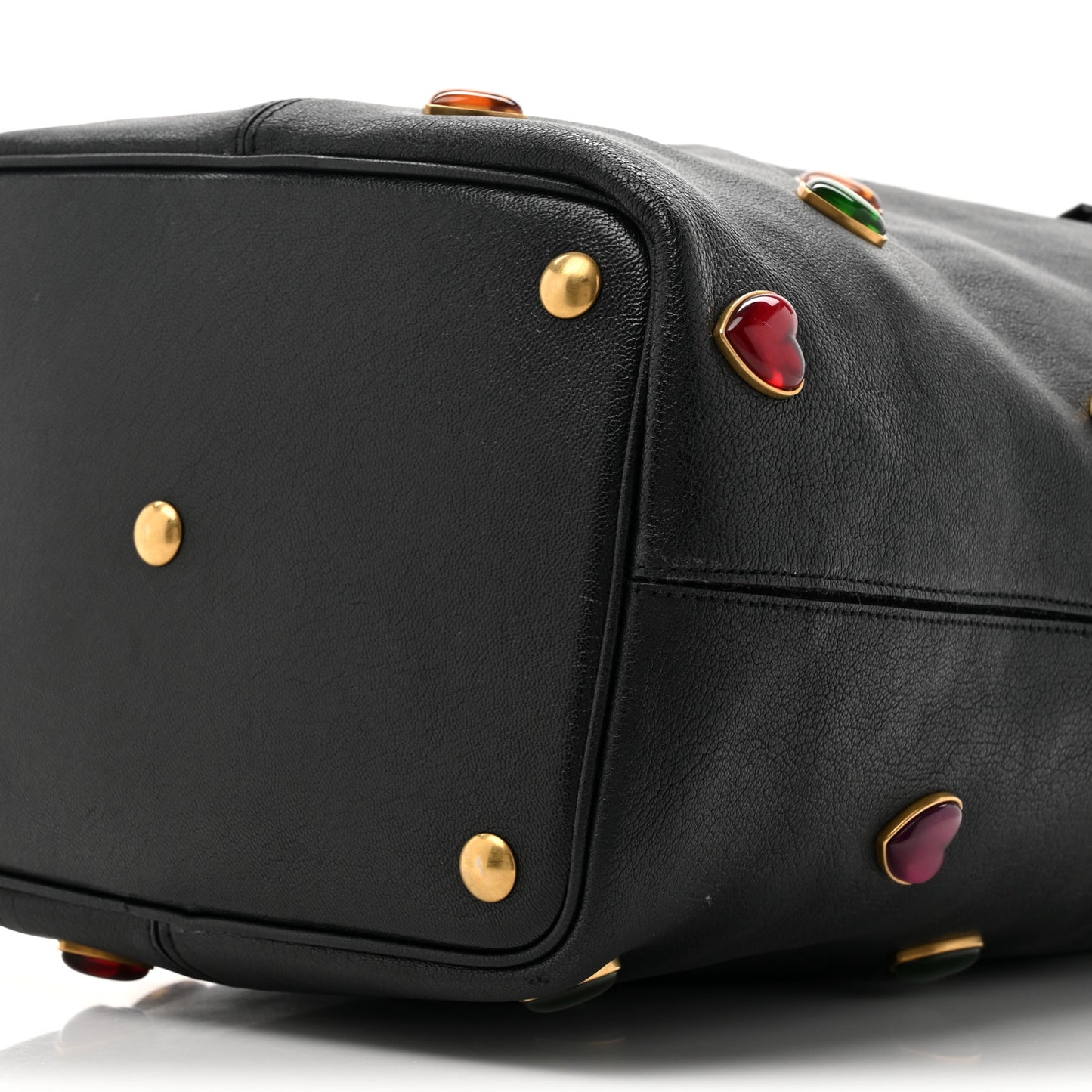 Lambskin Medium Heart Studded Riva Bucket Bag Black
