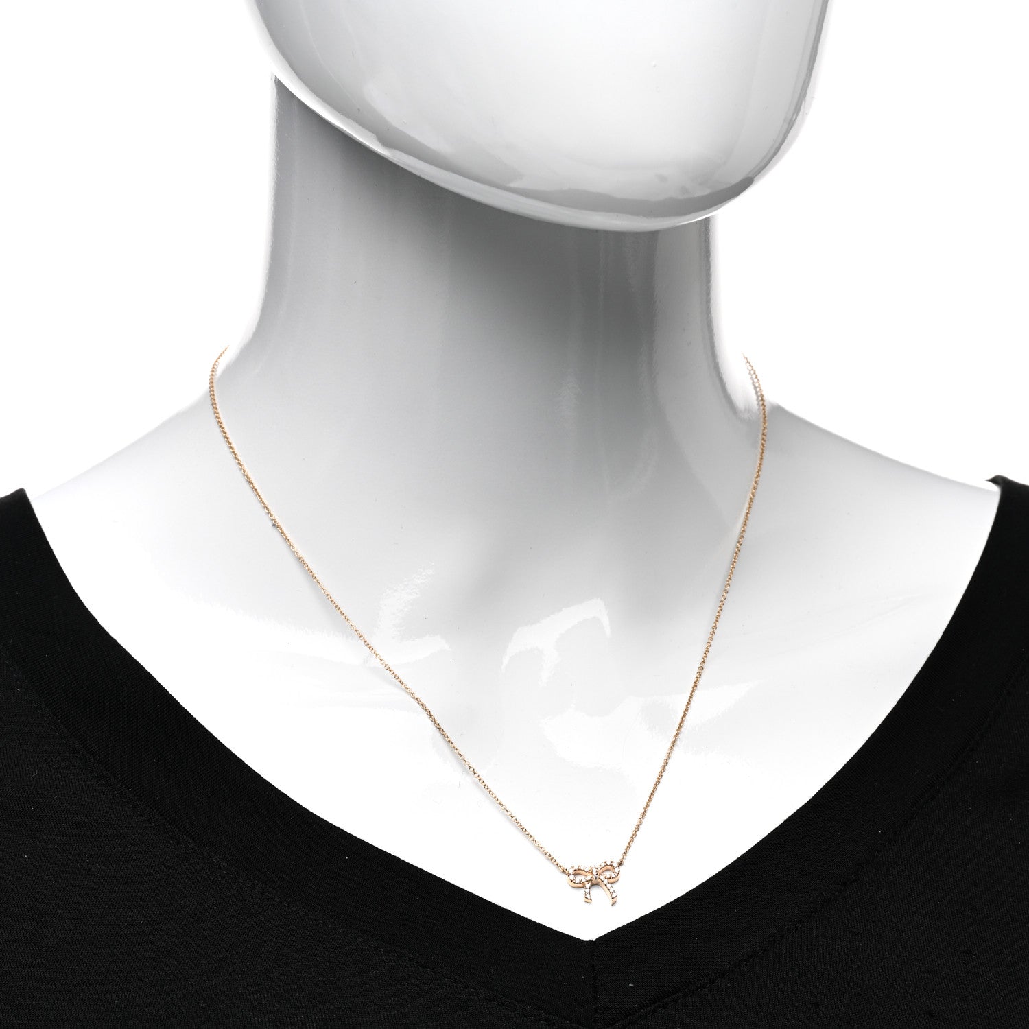 Tiffany 18K Rose Gold Diamond Mini Bow Pendant Necklace 2 of 6