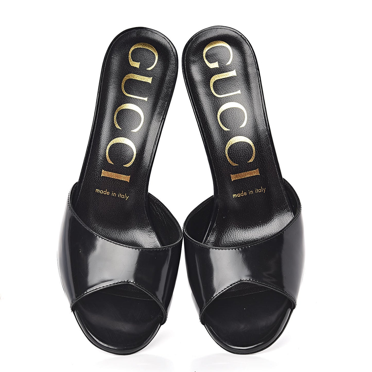 Polished Calfskin Scarlet Mid Heel Slide Sandals 37 Black