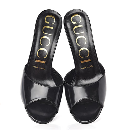 Gucci Polished Calfskin Scarlet Mid Heel Slide Sandals 37 Black 7 of 13