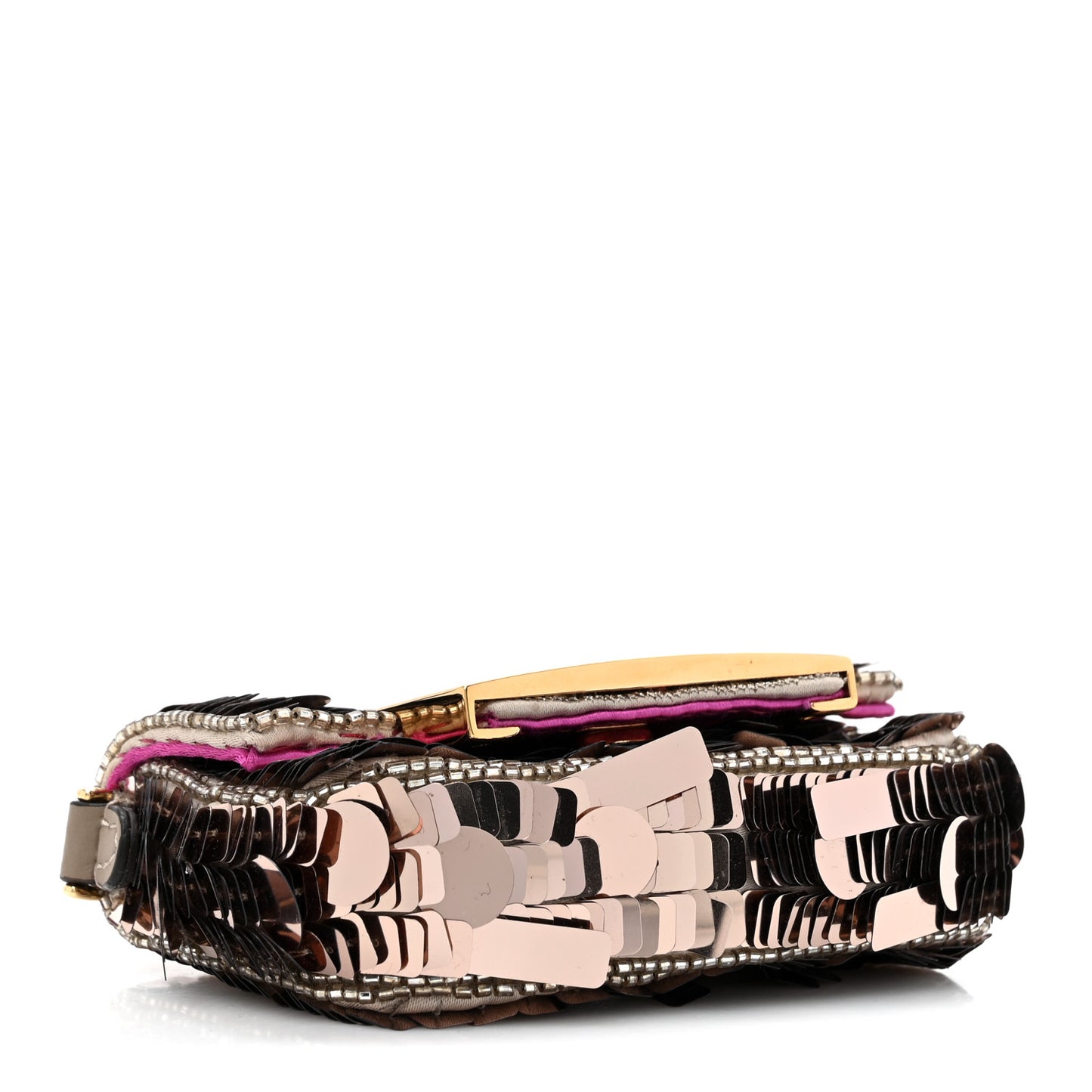 Sequin Paillettes Shiny Nappa Sex and the City Nano Maxi Buckle Baguette Charm Tortora