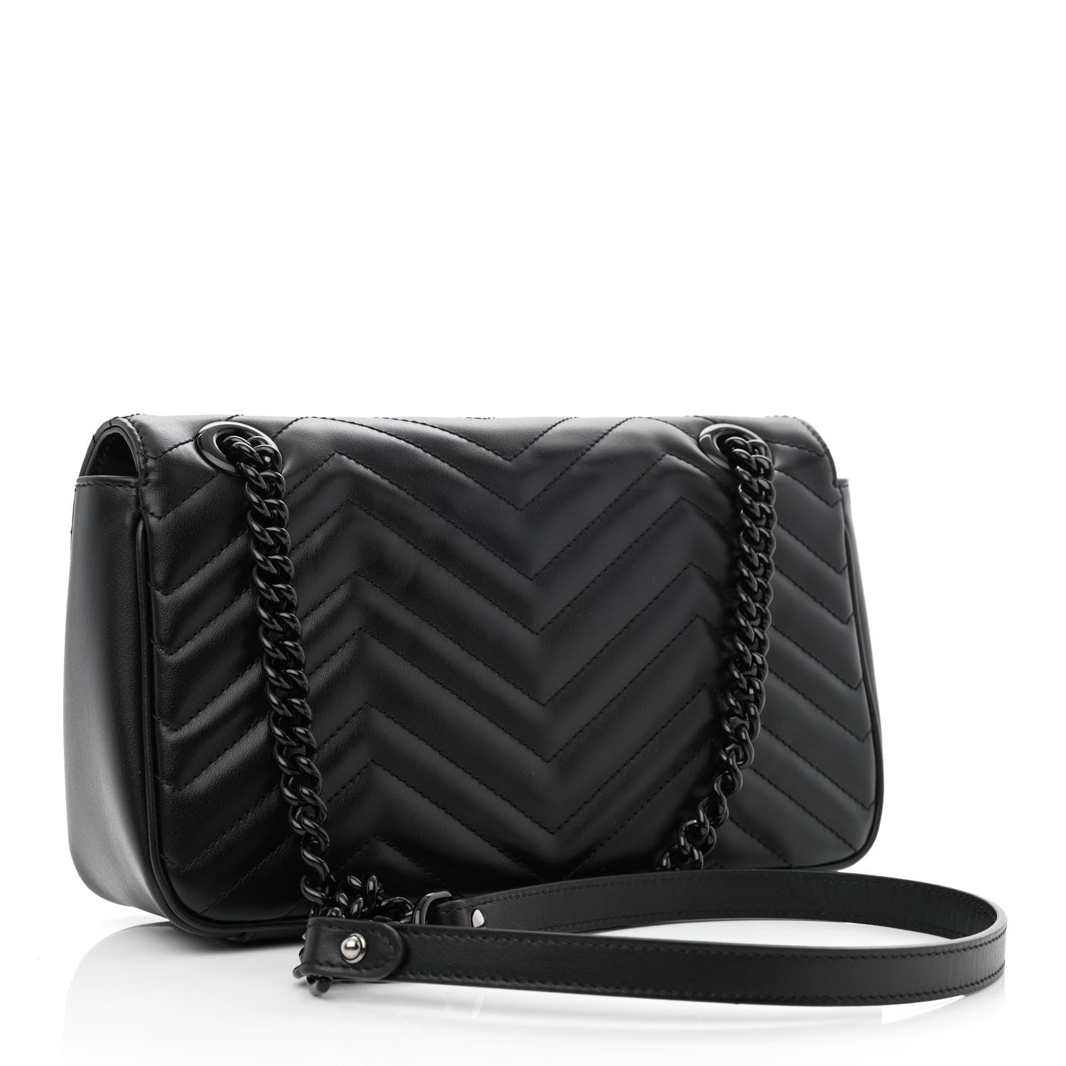 Gucci Calfskin Matelasse Monochrome Small GG Marmont Shoulder Bag Black 2 of 9