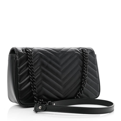 Gucci Calfskin Matelasse Monochrome Small GG Marmont Shoulder Bag Black 2 of 9