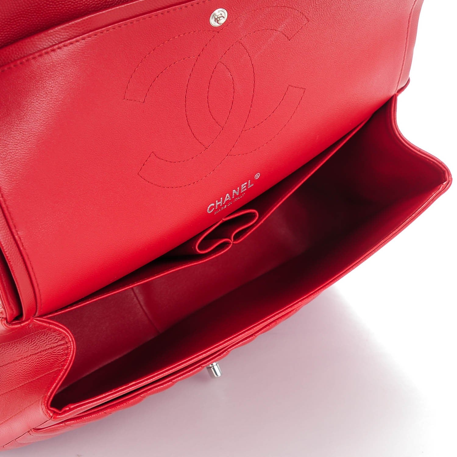 Chanel Caviar Chevron Quilted Jumbo Double Flap Red 7 of 8