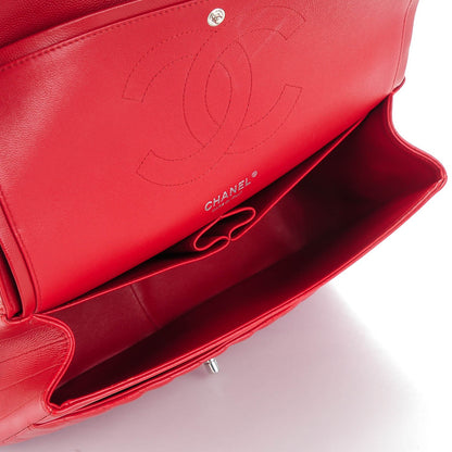 Chanel Caviar Chevron Quilted Jumbo Double Flap Red 7 of 8