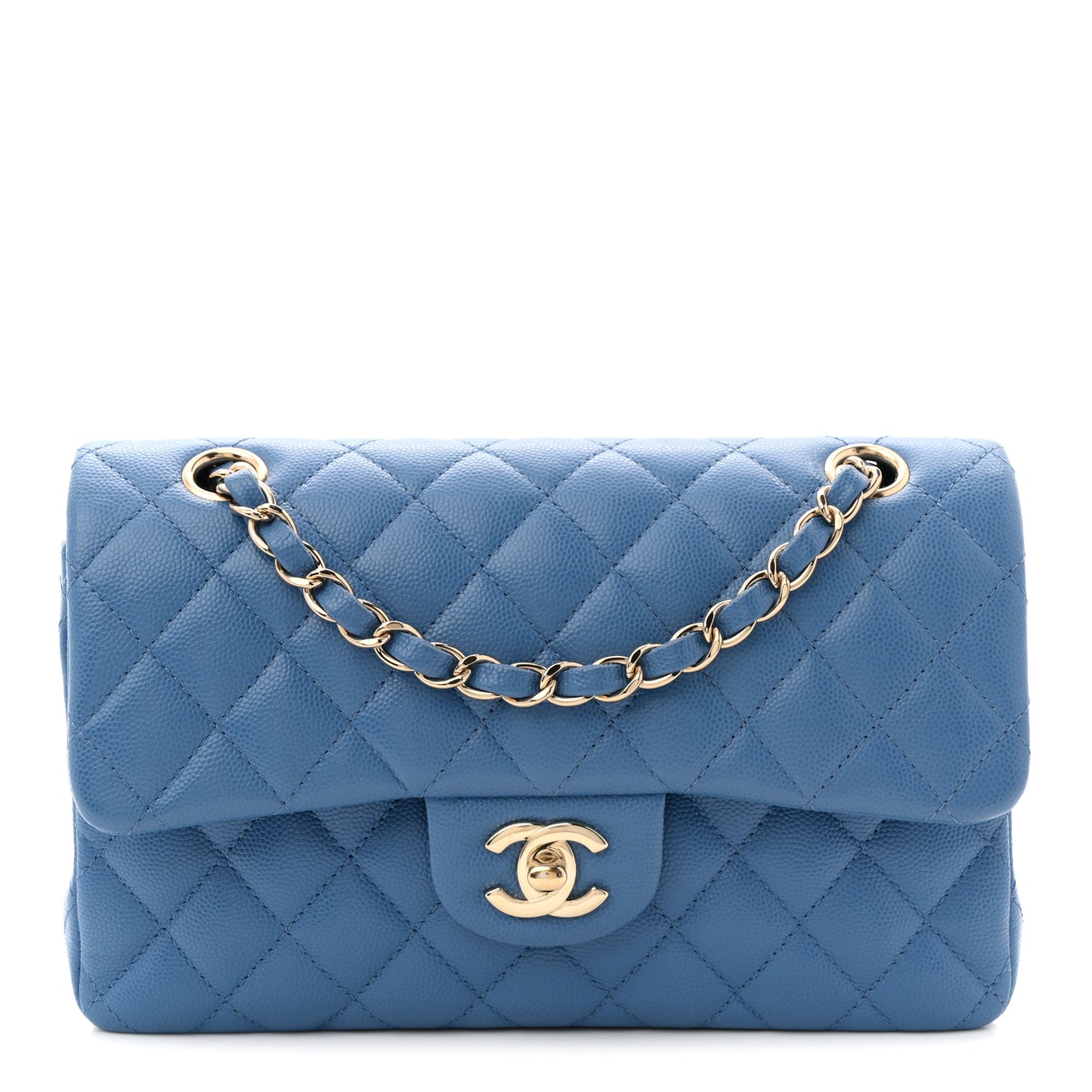 Caviar Quilted Small Double Flap Blue
