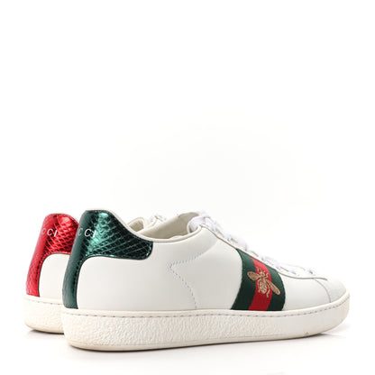 Gucci Calfskin Ayers Bee Embroidered Womens Ace Sneakers 37.5 White Green 5 of 10