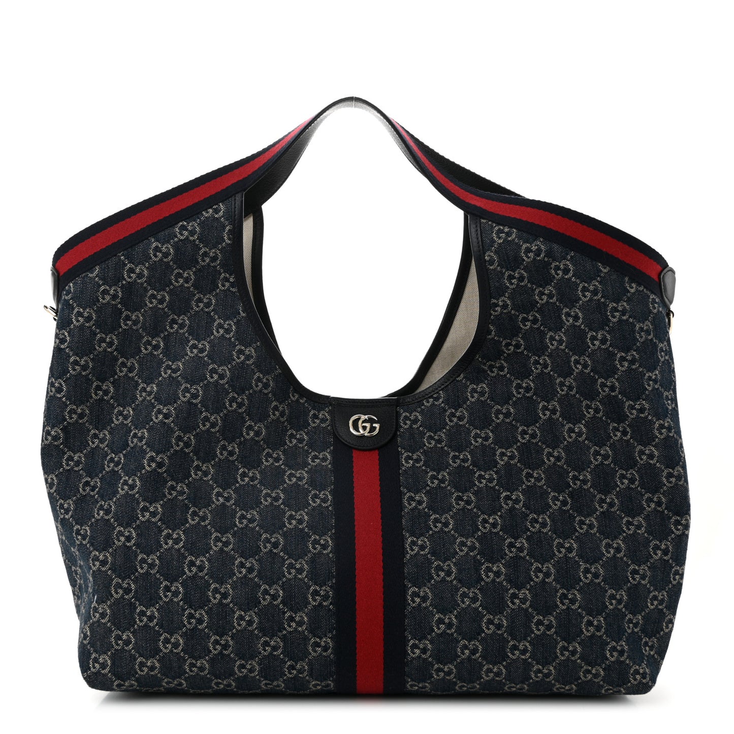 Denim GG Monogram Web Large Giglio Tote Blue