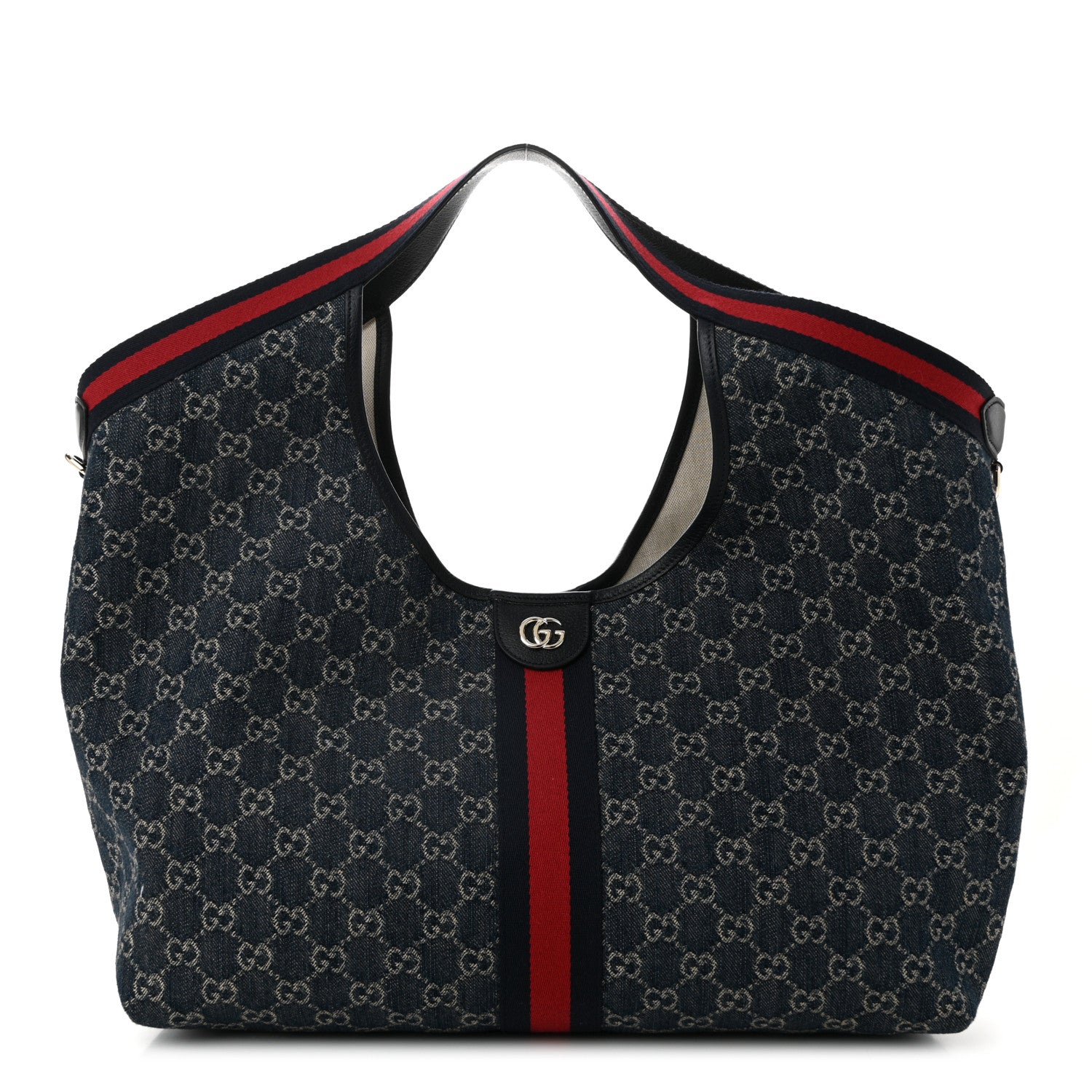 Gucci Denim GG Monogram Web Large Giglio Tote Blue 1 of 10