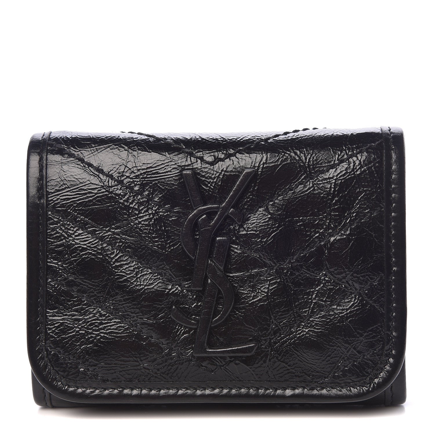 Saint Laurent Crinkled Calfskin Matelasse Monogram Niki Compact Wallet Black 1 of 7