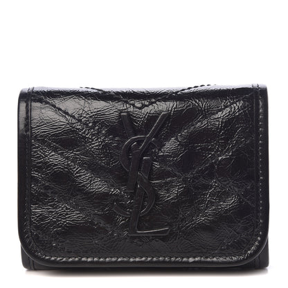 Saint Laurent Crinkled Calfskin Matelasse Monogram Niki Compact Wallet Black 1 of 7