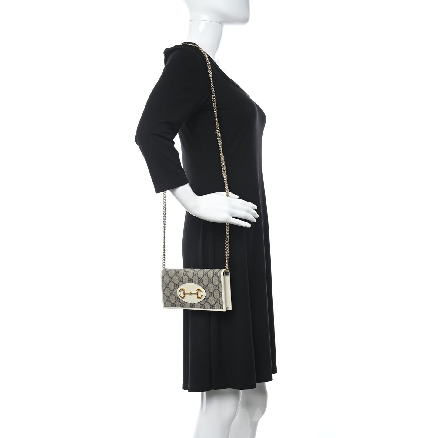 GG Supreme Monogram Azalea Calfskin Horsebit 1955 Wallet On Chain Beige Ebony Mystic White