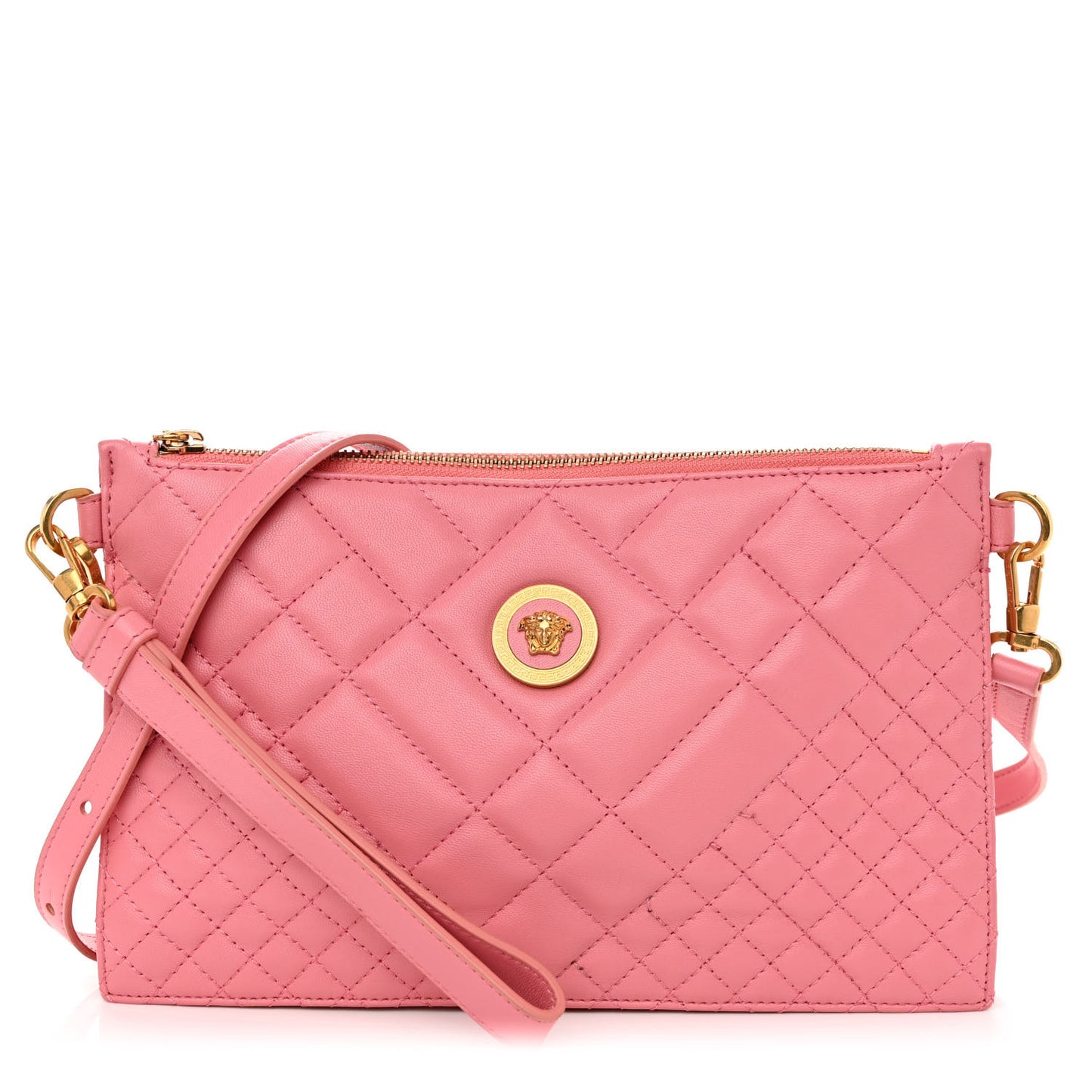 Nappa Quilted Medusa Tribute Icon Flat Crossbody Bag Pink