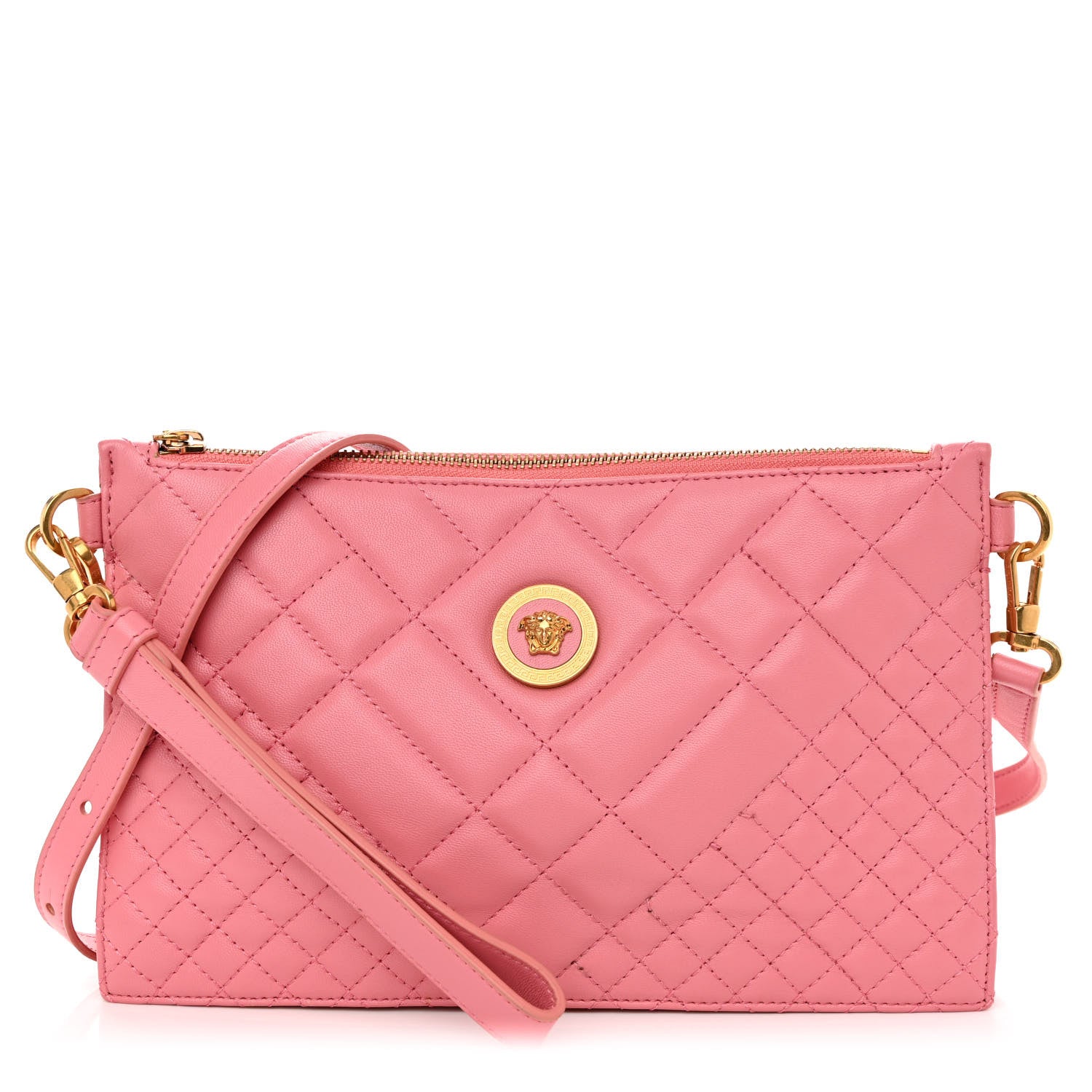 Versace Nappa Quilted Medusa Tribute Icon Flat Crossbody Bag Pink 1 of 11