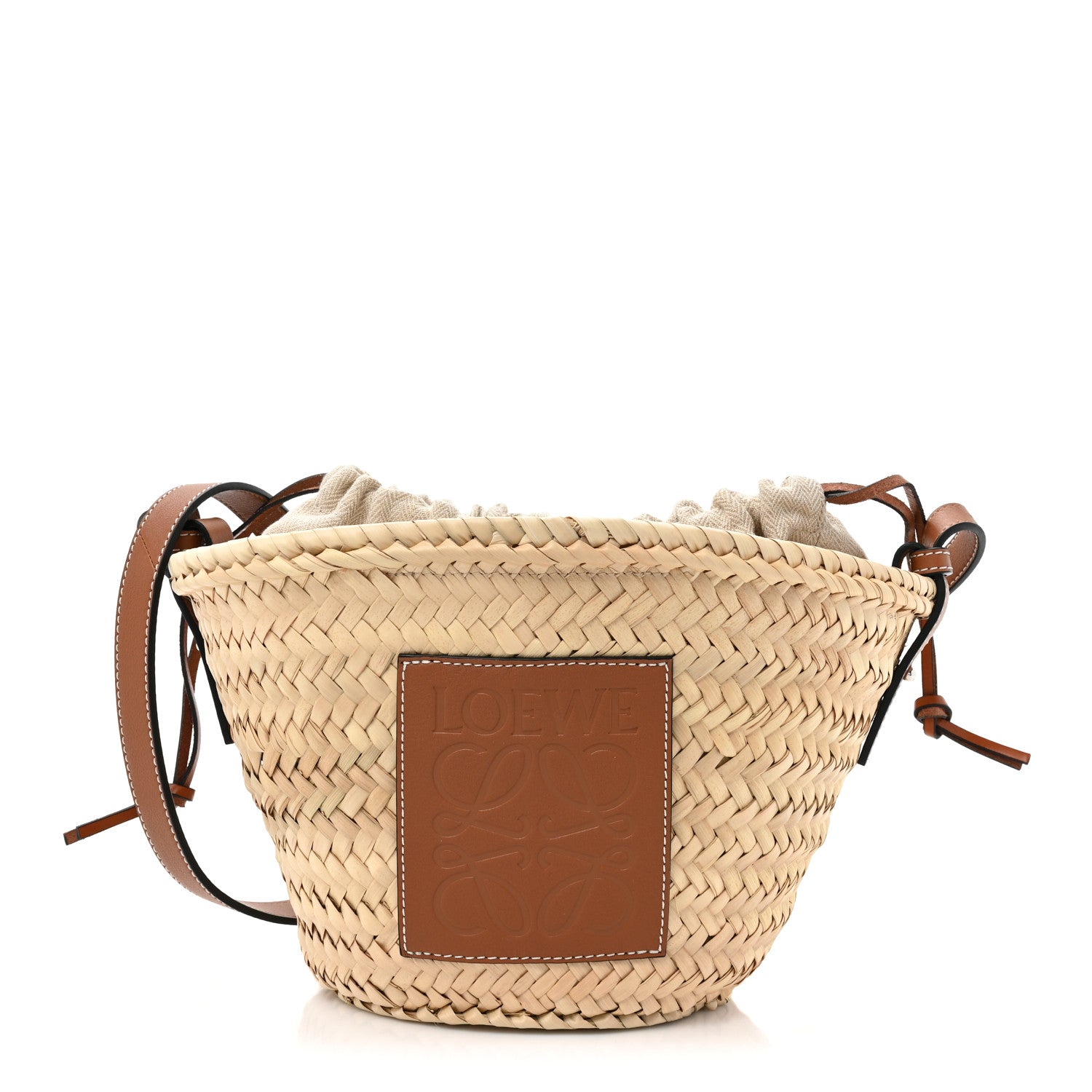 Loewe Leaf Palm Calfskin Drawstring Bucket Bag Natural Tan 1 of 8