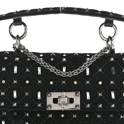 Valentino Garavani Velvet Small Rockstud Spike Embellished Shoulder Bag Black 8 of 15