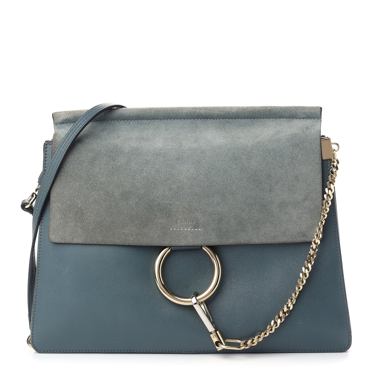 Suede Calfskin Medium Faye Shoulder Bag Cloudy Blue