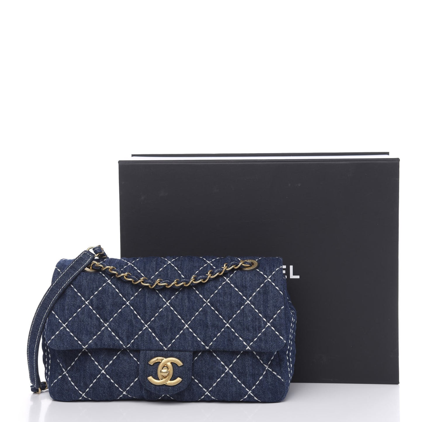 Denim Quilted Medium Denim Trip Single Flap Blue