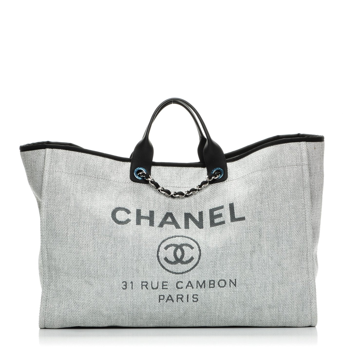 Woven Straw Raffia Extra Large Deauville Tote Grey