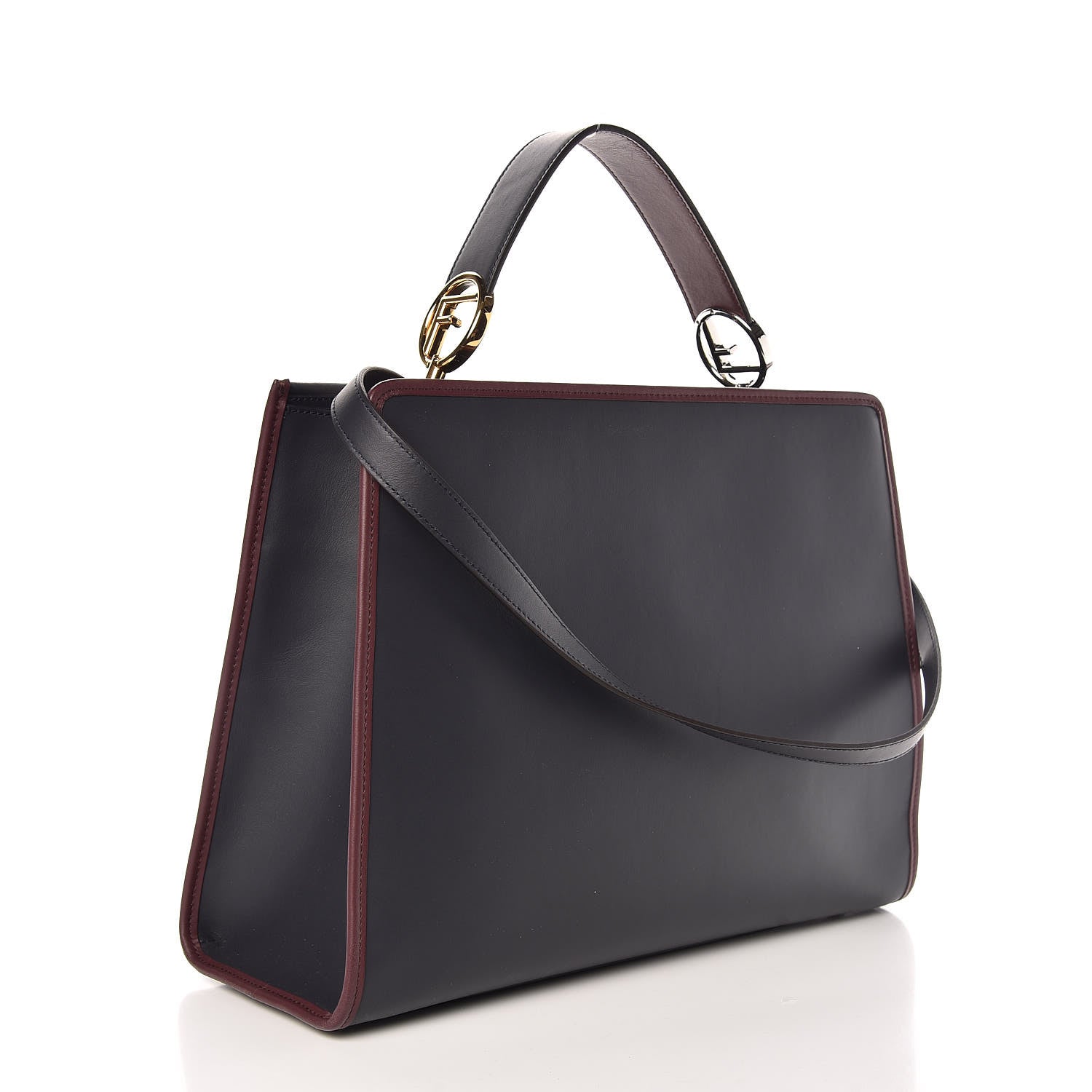 Fendi Vitello Century Opaco F is Fendi Bi-Color Regular Runaway Satchel Blue Notte Bordeaux 3 of 8