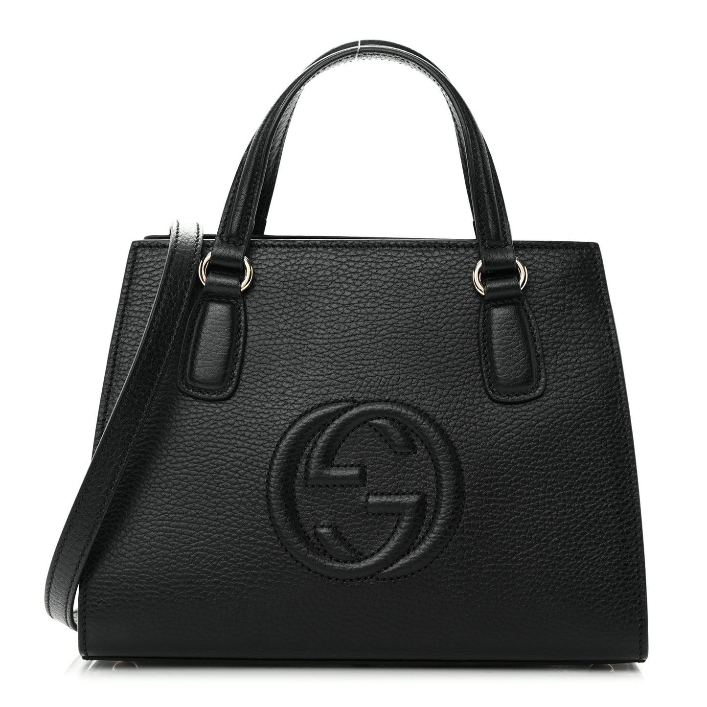 Pebbled Calfskin Medium Soho Top Handle Satchel Black