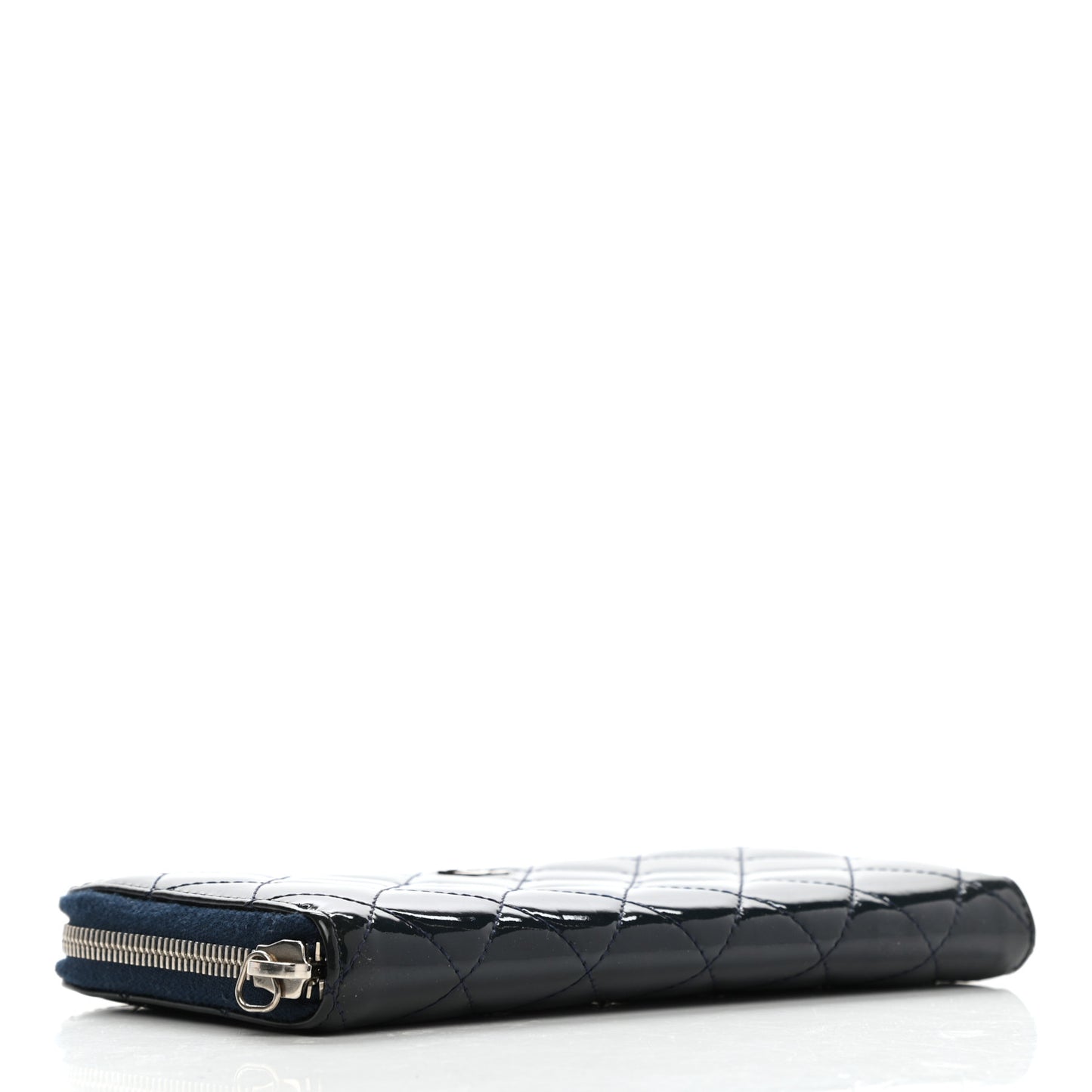 Patent Calfskin Quilted Large Gusset Zip Around Wallet Blue