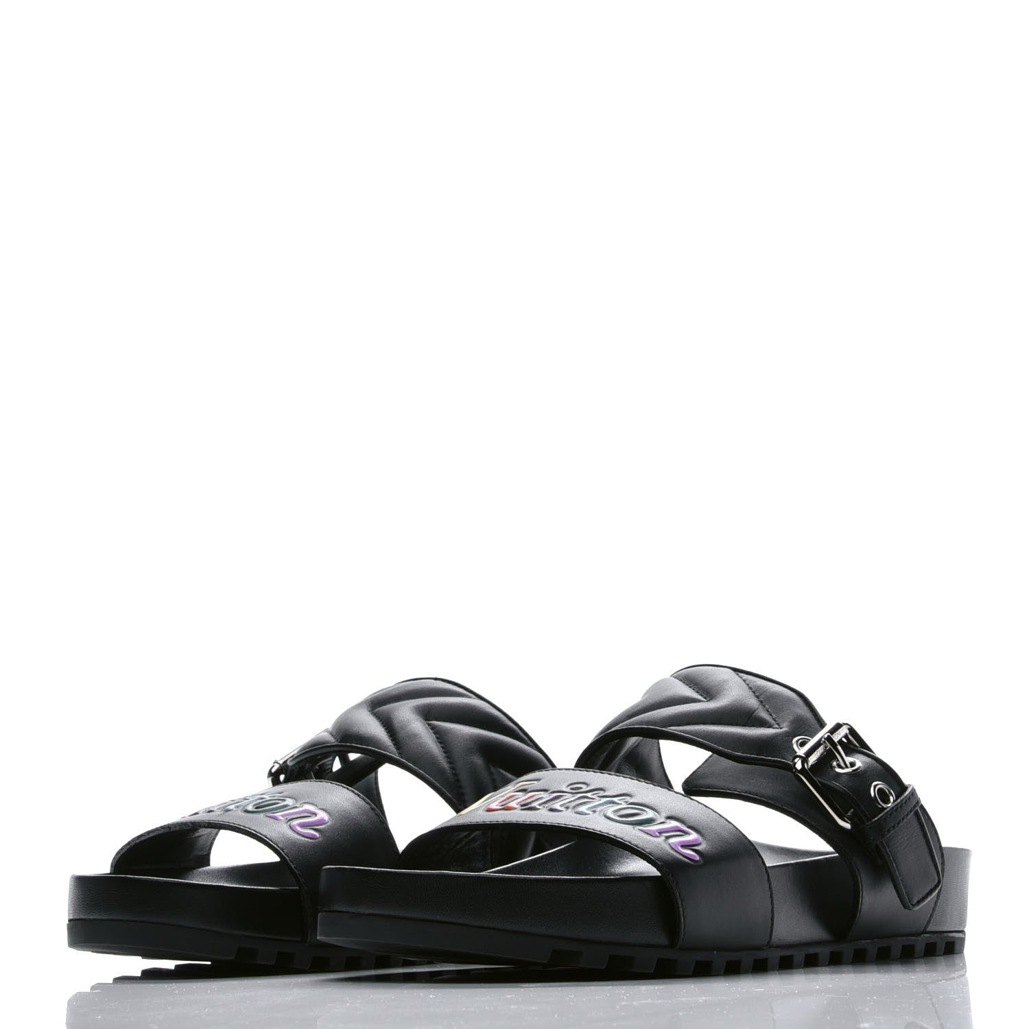 Louis Vuitton Calfskin New Wave Bom Dia Mule Sandals 37 Black 2 of 9