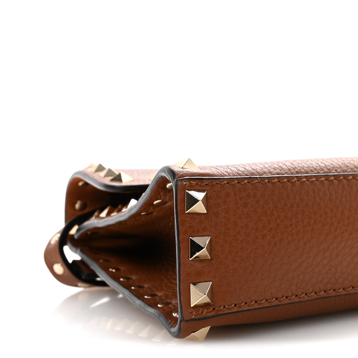 Pebbled Calfskin Medium Rockstud Flip Lock Crossbody Bag Saddle Brown