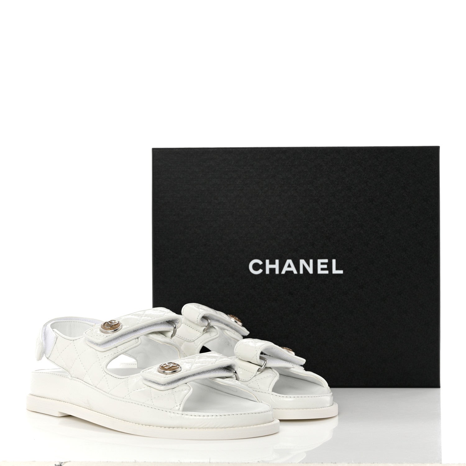 Chanel Laminated Lambskin Quilted Velcro Dad Sandals 39 White 9 of 9
