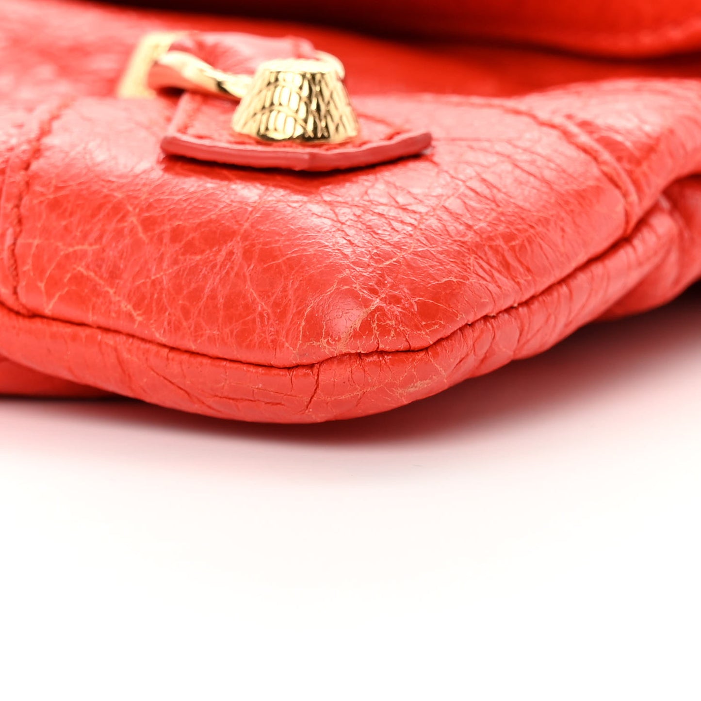 Agneau Giant 12 Gold Hardware Envelope Strap Clutch Rouge Coquelicot