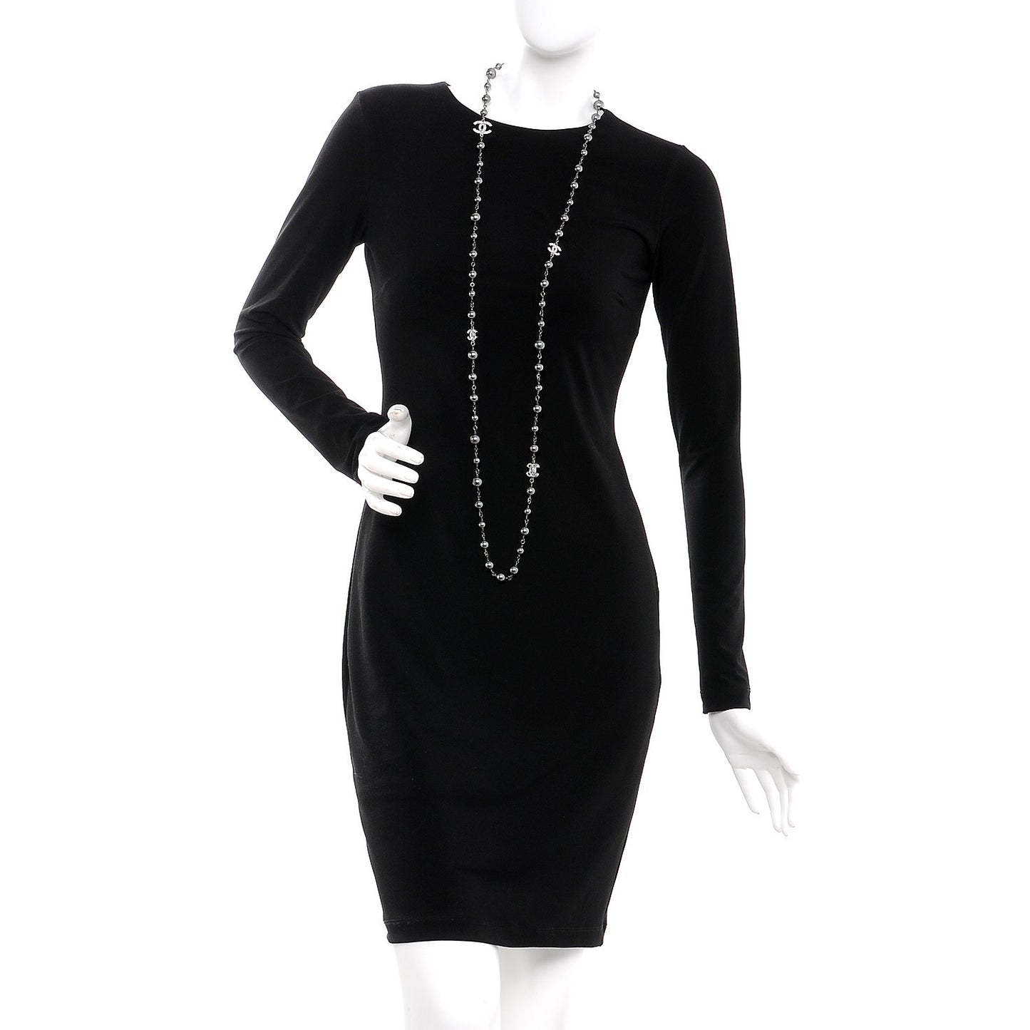 Crystal Bead CC Long Necklace Ruthenium