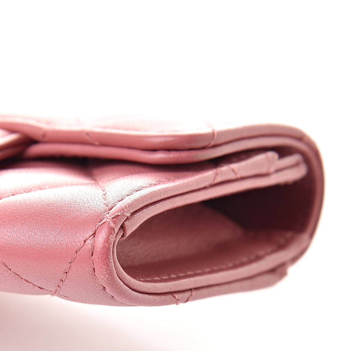 Lambskin Quilted Flap Card Holder Pink