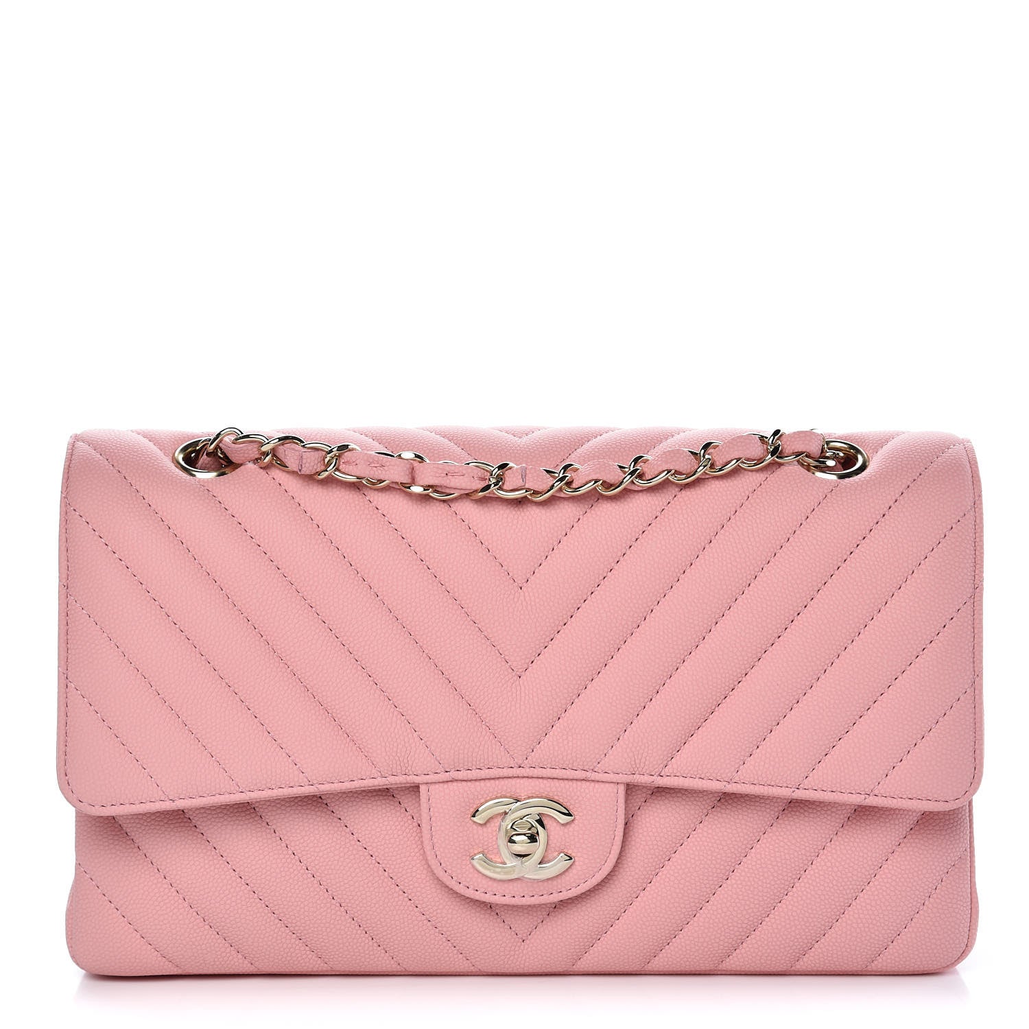 Chanel Caviar Chevron Quilted Medium Double Flap Pink 1 of 8