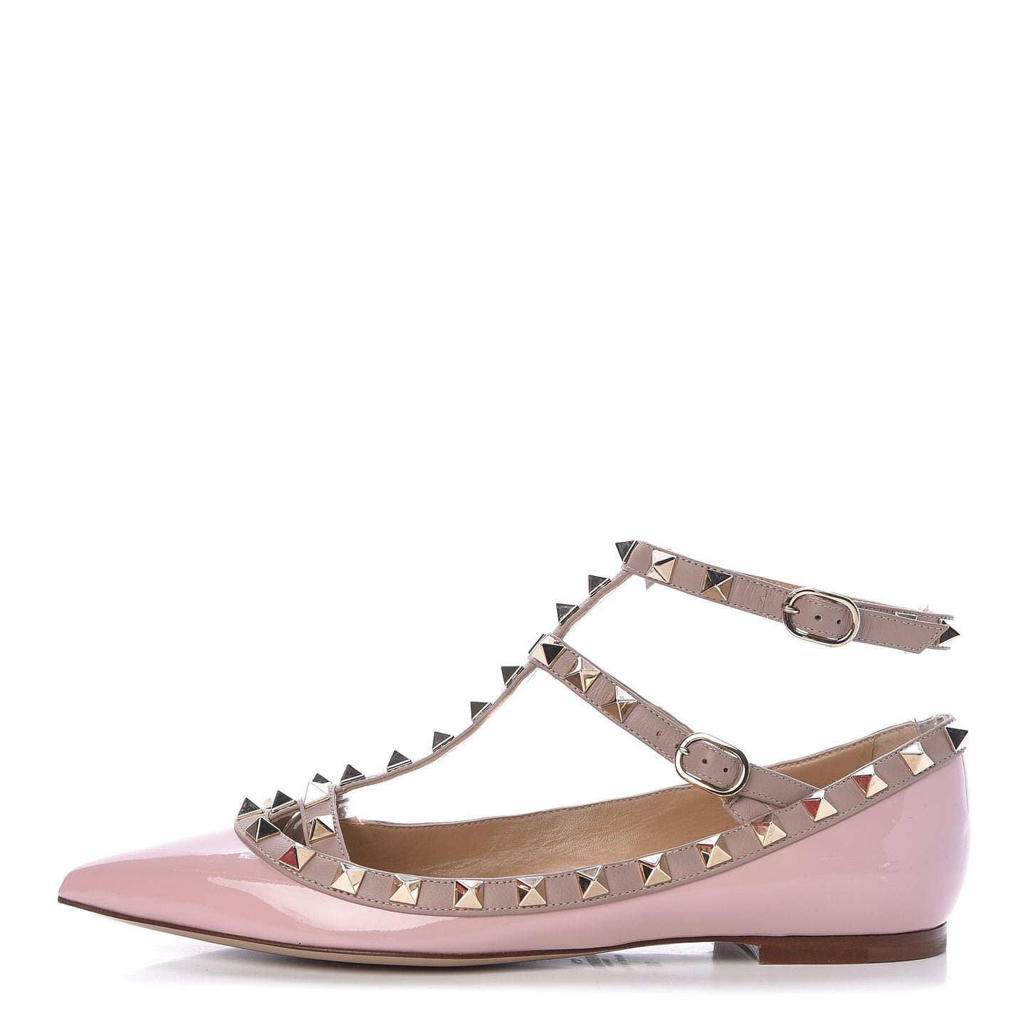 Patent Nappa Rockstud Cage Ballerina Flats 36 Cipria Poudre