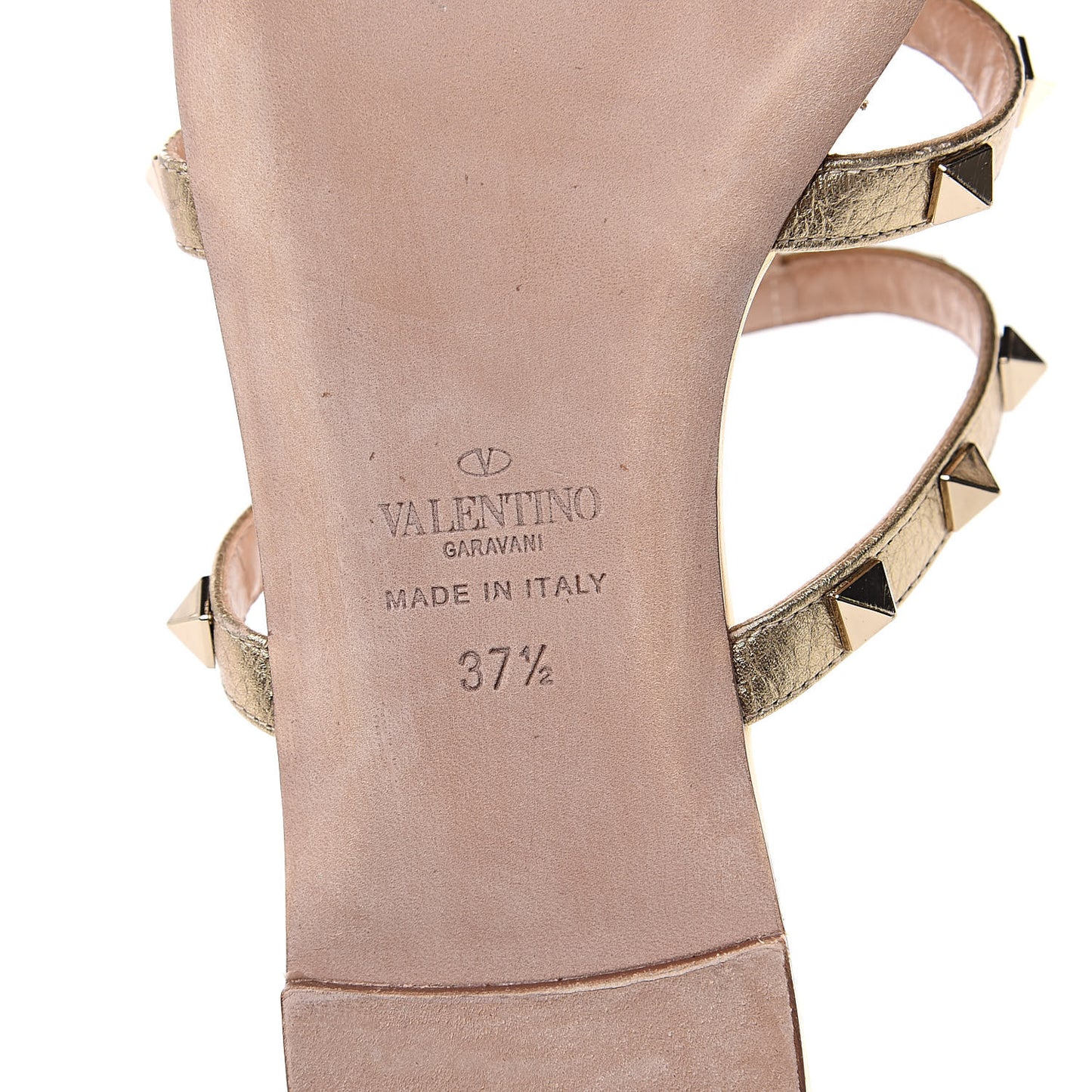 Metallic Nappa Rockstud Caged Flat Slide Sandals 37.5 Skin