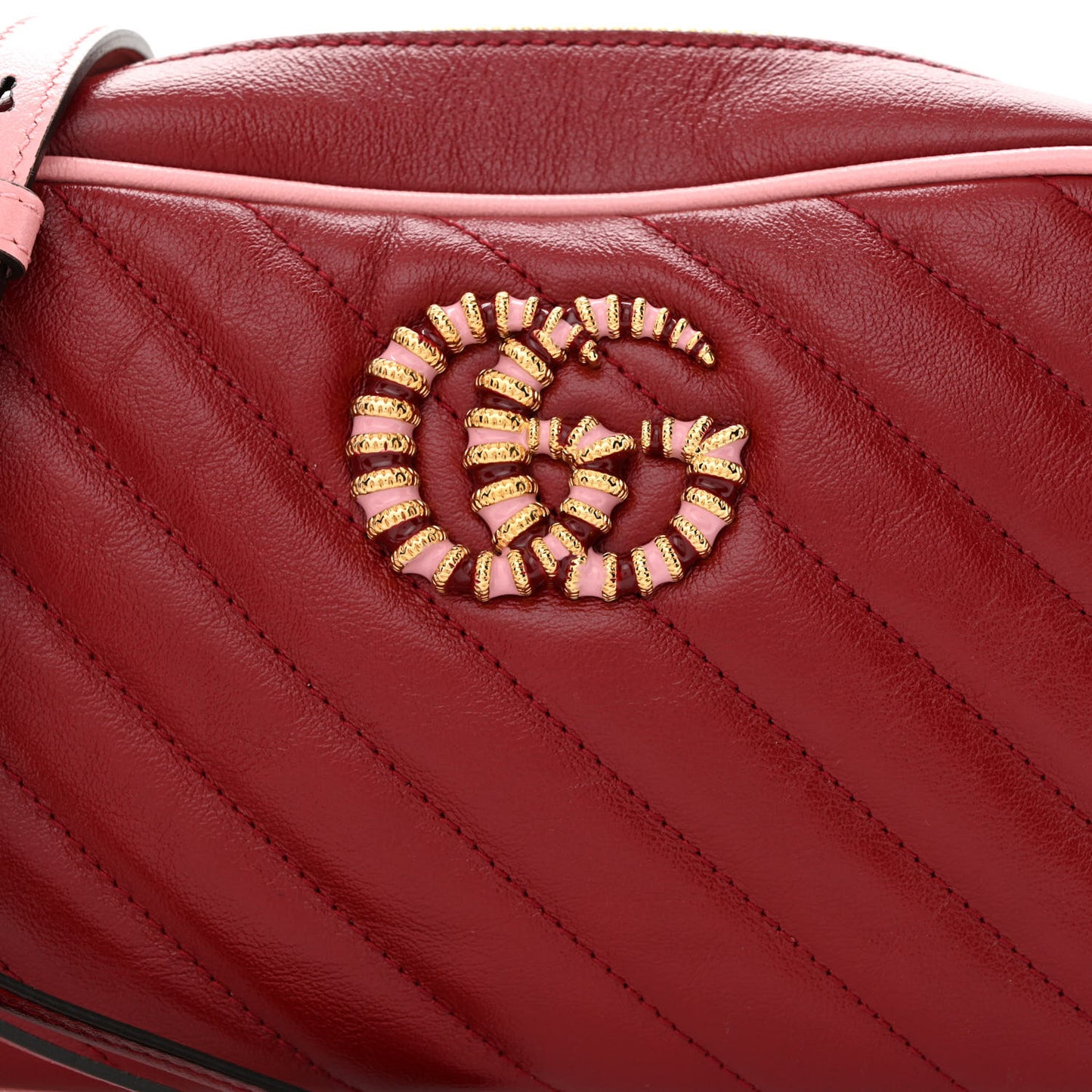Azalea Calfskin Matelasse Diagonal Small Enamel GG Marmont Chain Shoulder Bag New Cherry Red Wild Rose