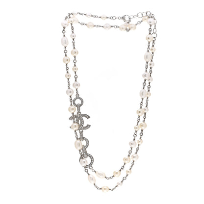 Chanel Crystal Pearl CC Long Necklace Silver 2 of 3